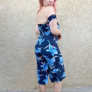 Cotton On tropical floral Hawaiian ruched off the shoulder cropped jumpsuit Sz S